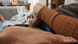 Redhead Sucks Cock and Takes Hard Pussy Pounding on Sofa with Cum