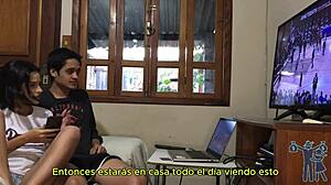 Brazilian milf gives handjob to monster cock during game subtitled