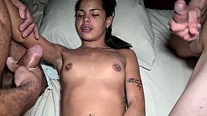 Skinny teen housewife with braces takes two motel friends on camera