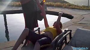 Playboy Blonde Gets Poolside Pounding from Hung Stud