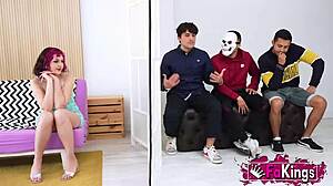 Young redhead mei teaches three rookies rough doggystyle cowgirl lesson