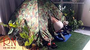 nudist milf's juicy pussy lips bent over fucked by stranger camper