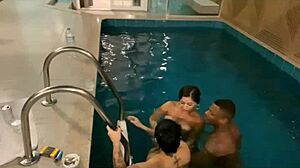 Poolside orgy licks hot Brazilian teen pussy underwater