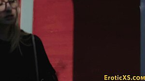 Blonde babe fingers her wet pussy close-up