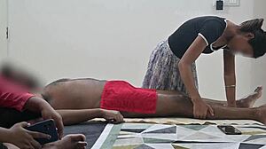 step sister watches brother's happy ending massage flashing tease