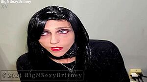 big sexy britney in goth cosplay gags on cock for sloppy facial cumshot