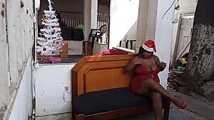 Nosy neighbor learns lesson with raw garage pounding feliz natal