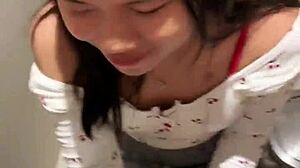 Eighteen-Year-Old Asian Girl Sucks Huge Load In Public Toilet Facial