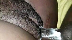 monster cock drills tight ebony pussy close-up creampie