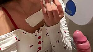 Eighteen-Year-Old Asian Girl Sucks Huge Load In Public Toilet Facial