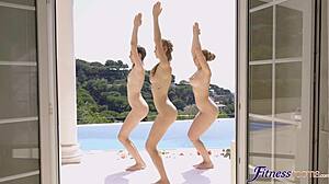 i share nancy's hot lesbian threesome after yoga outdoors