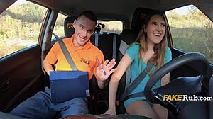 italian slut convinces dmv guy for backseat blowjob public car fuck