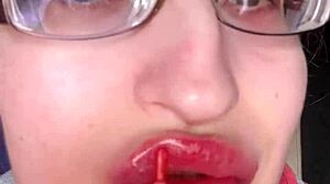 asmr bimbo tall glasses long nails eats huge banana pink lipstick fetish