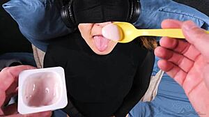 cum and yogurt coat turtleneck face taste game