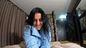 cum floods sky blue jacket over white pantyhose tease