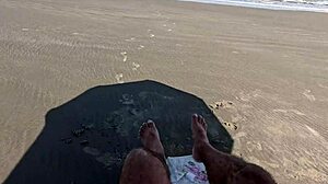 Couple's hairy wife humiliates cuckold with public beach fucking