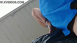 Milf Maid Cleans Sidewalk in See-Through Outfit Flashing Big Clit Publicly