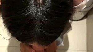 Eighteen-Year-Old Asian Girl Sucks Huge Load In Public Toilet Facial