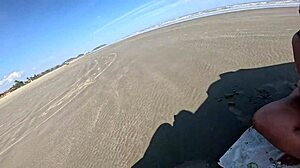 Couple's hairy wife humiliates cuckold with public beach fucking