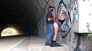 Blonde Milf Fucks Gaping Ass Doggystyle on Road Cumshot