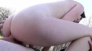 Biker rams monster cock deep in teen Queenlin's gaping asshole