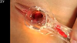 Euro blonde natural babe solo masturbates squirts milk speculum JO