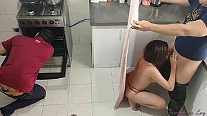 stepmom seduces me kitchen fuck while dad fixes it