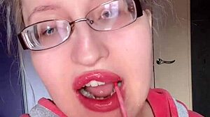 asmr bimbo tall glasses long nails eats huge banana pink lipstick fetish