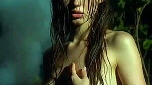 damn this wet ai beauty's perfect natural tits shine in forest rain