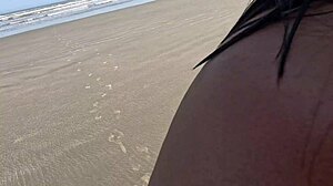 Couple's hairy wife humiliates cuckold with public beach fucking