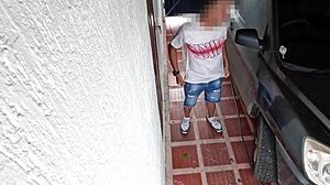 Skinny 18yo stands fucking stranger tight pussy pounding