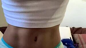 barely legal petite teen shows puffy pussy vibrator play with panties!