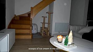 Luna doll unwraps sexy Christmas surprise in gloves and lipstick for madbros