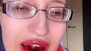 asmr bimbo tall glasses long nails eats huge banana pink lipstick fetish