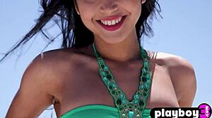 PETITE ASIAN BABE POSES HOT BEFORE BRUNETTE RIPS CLOTHES EXPOSING SEXY BODY