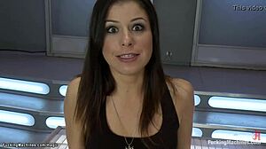 hey watch this brunette strip then stuff toys up her ass