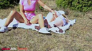 stranger assfucks jessijek's horny sex doll pussy in public park