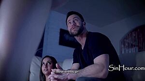 Stepdad tricked and corrupted my busty friends in cinema group fuck