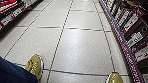 damn! peeping russian's gorgeous pantyhose ass and legs in store upskirt