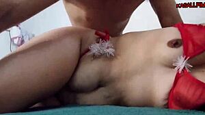 i sucked this white bride's tight pussy juicy before christmas feast