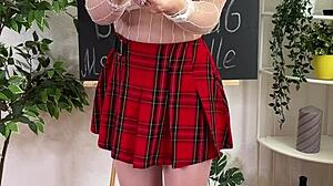 oops teacher milf shoves buttplug in see-thru stockings for hot class domination