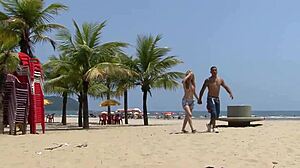 brazilian beach slut's tits and pussy licked before wild doggystyle cowgirl pounding