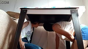 we're hiding under the table... fingering our wet pussies from stepparents! oops!!