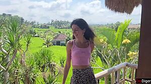 A Cute Brunette Teen Eats Burger Dripping Cum on Face at Public Cafe Cumwalk