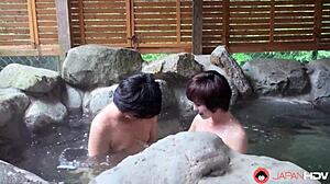 Japanese Housewife Hasumi Erotic Soap and Blowjob Hot Spring Uncensored