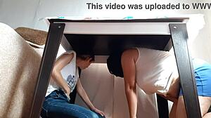 we're hiding under the table... fingering our wet pussies from stepparents! oops!!