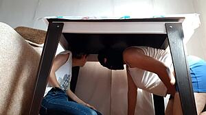 we're hiding under the table... fingering our wet pussies from stepparents! oops!!