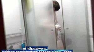 mature milf frina showers naked big natural tits wet pussy close-up roommate films from doorway on phone