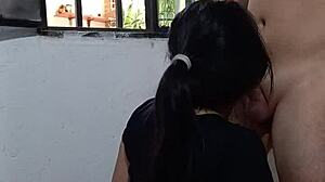 Babysitter squirts creampie while watching for wife pov