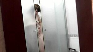 mature milf frina showers naked big natural tits wet pussy close-up roommate films from doorway on phone